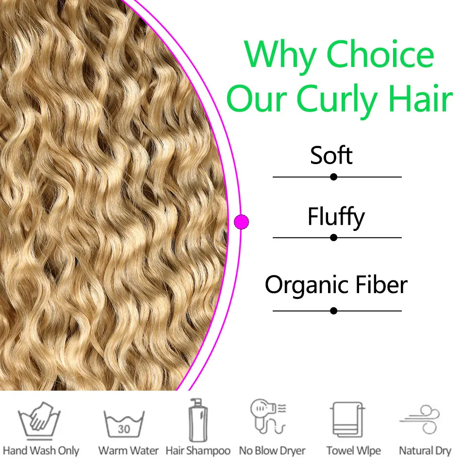 Synthetic Blonde Bundles With Closure Organic Fake Hair Extensions Tangle Free Loose Wave Bundles 32Inch Ombre Long Curly Wig Hair Extensions