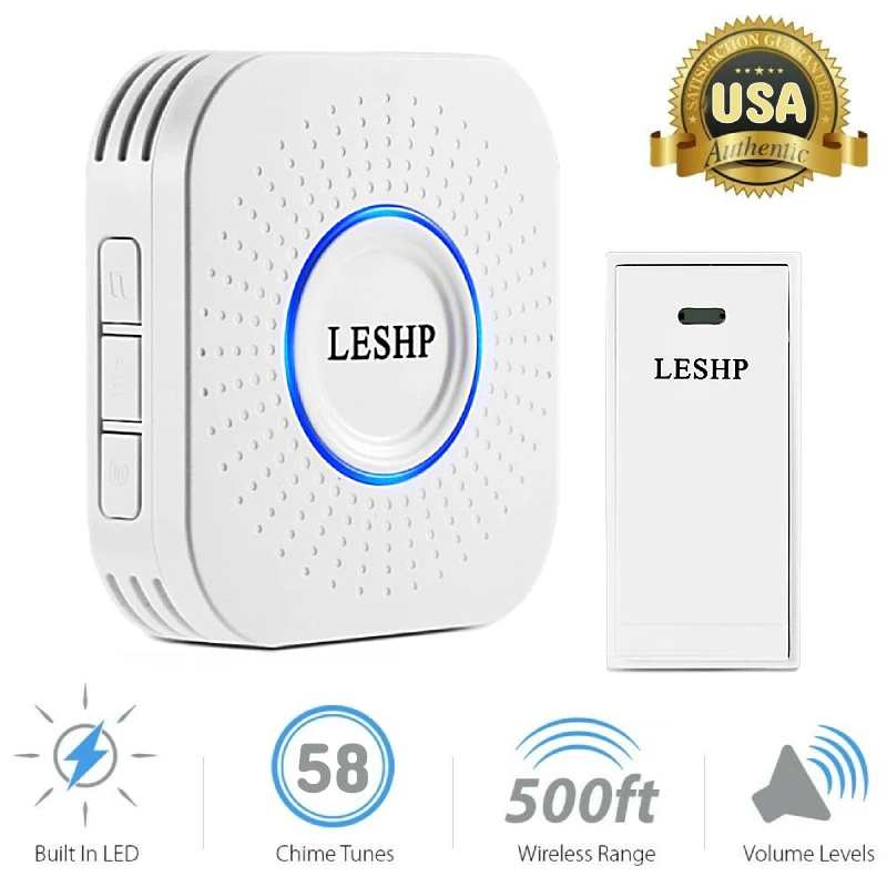 

LESHP Home Security Wireless Driveway Alarm Doorbell Garage Wireless Doorbell Chime [1 Plugin Receiver+1 Transmitter] 500FT