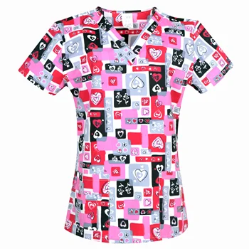

Hennar Women Print Medical Uniform Scrubs Tops Nurse Nursing Clinic Accessories Hospital Medico Clothing Surgical Suit