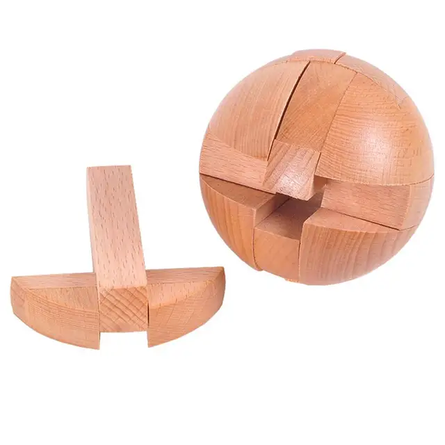 Wooden Building Block Toy Educational Unlock Toy Ball-shaped Lock Luban Lock/Wooden Puzzle Diameter 6cm 2