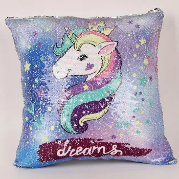 

Super Shining Magical Unicorn Mermaid Cushion Cover with Sequins Reversible Color Changing Pillow Case Pillow Cover for Seat Car