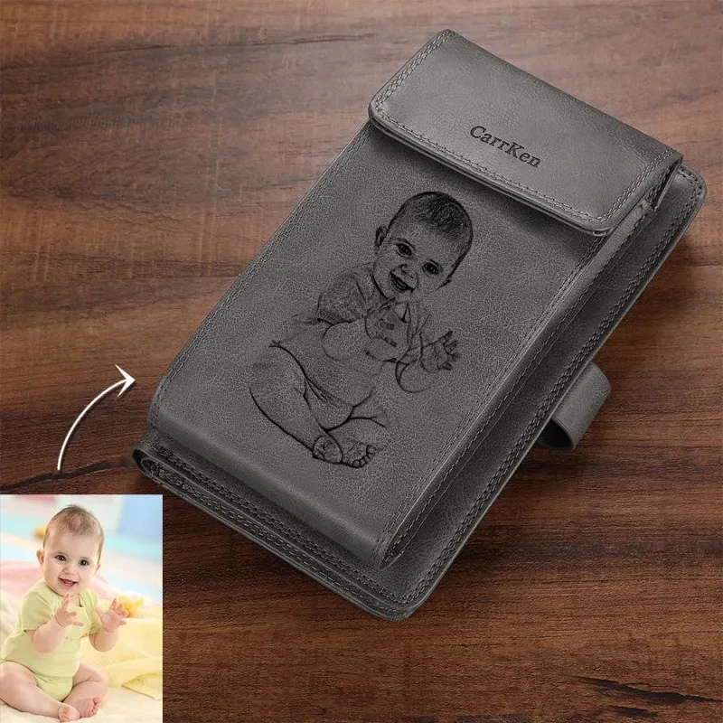 

Custom wallet Mens Leisure Long Leather Multifunction Clutch Photo Engraving Wallet Personalized Picture Mobile Phone Bag