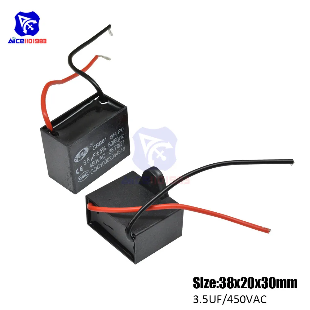 Diymore CBB61 AC 450V 3,5 μF±5% постоянной ёмкости, универсальный конденсатор 50/60Hz 2 провода ходовой конденсатор для вентиляторный двигатель кондиционера воздуха