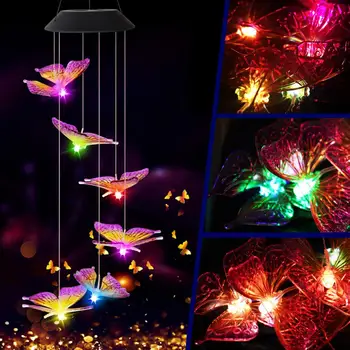 

6LED Solar Power Mobile Lamp P65 Butterfly Wind Chime Light Environmental Protection Rain Proof for Home Decoration
