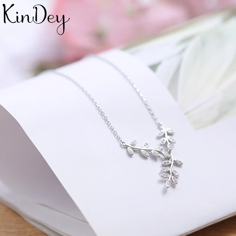 Kindey Bijoux Новое поступление 925 пробы Серебряное колье с узором в виде листика для женщин длинные ожерелья Подвески Воротник подарки для девочек