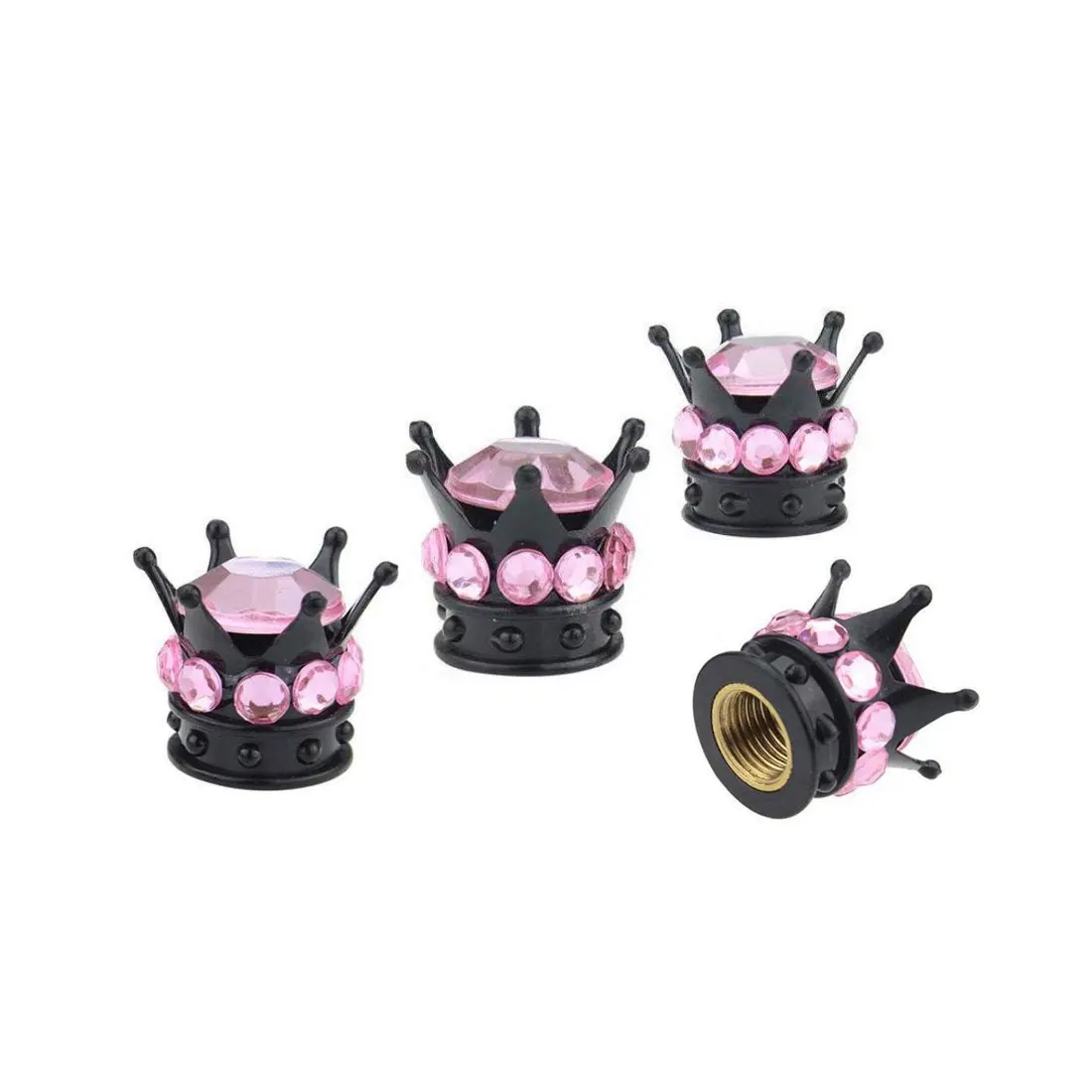 Car tire valve cap diamond crown valve cap hot sale with 4Pcs/Set Bling Rhinestone Tire bling tire crown valve caps - Цвет: Pink drill