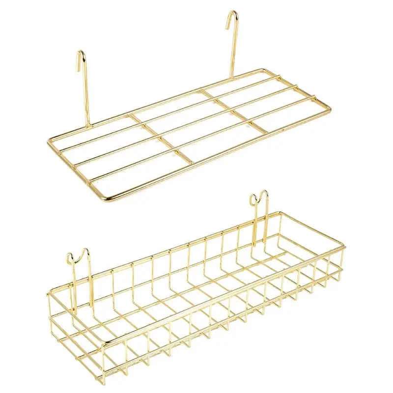 

2pcs Grid Panel Wall Shelf Basket with Hook Bookshelf Display Storage Rack Tray