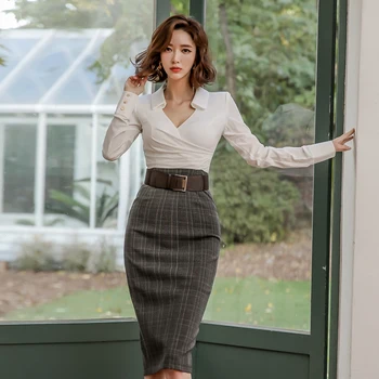 

Han edition autumn style lapel crossover v-neck fold of tall waist lattice of cultivate one's morality dress