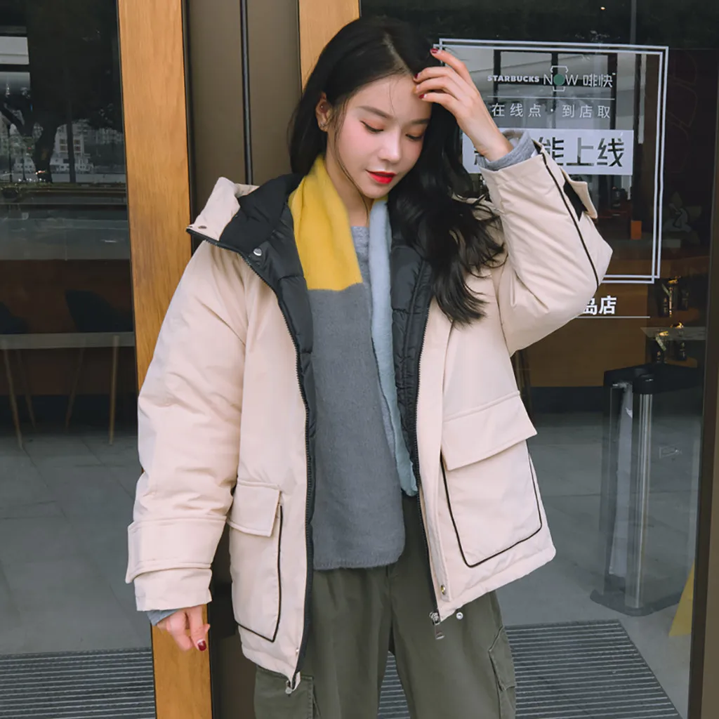 

feitong 2019 Parkas Winter Jacket Women Windproof Military Clothing Female Big Pocket Thicken Winter Coat Women 8M2