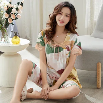 

Summer Women'S Pajamas Thin Modal Short Sleeve Homewear Set Plus