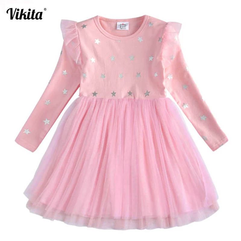 VIKITA Brand New Children Princess Dress Girls Star Tutu Dresses Baby Girl Long Sleeve Clothes Kids Party Dresses for Girls
