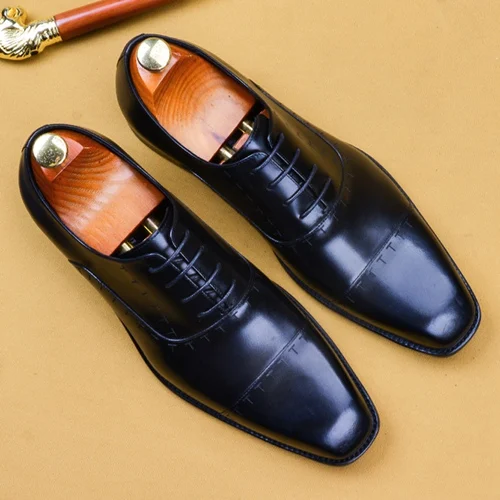 Black Men Shoes Классические мужские туфли Goodyear с квадратным носком; модельные туфли-оксфорды ручной работы из натуральной кожи; мужские туфли на плоской подошве для свадебной вечеринки; SS626 - Цвет: Black Men Shoes