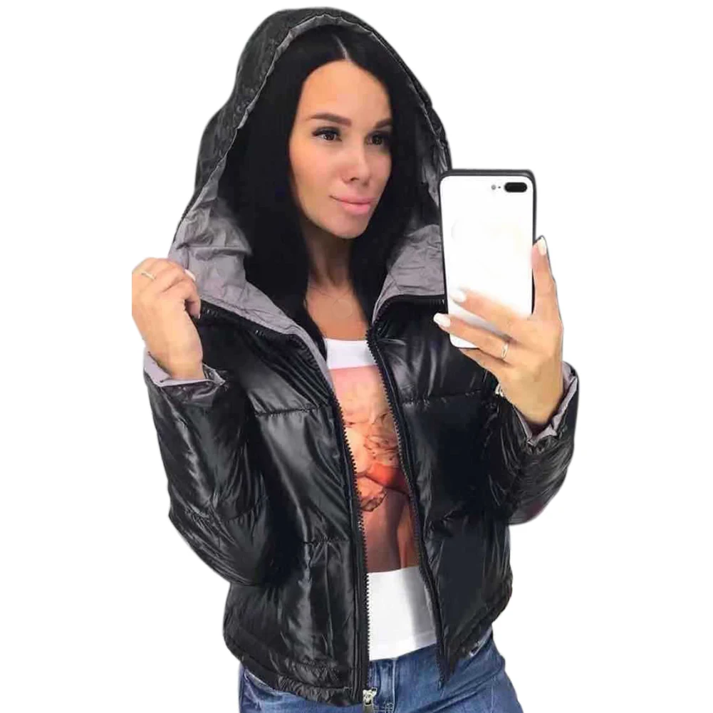 Черный Faux Fur Outwear Snow Windproof Warm Long Sleeve Thicken Women Down Coat Winter Hood Zipper Solid Slim Short Coats - Цвет: Черный