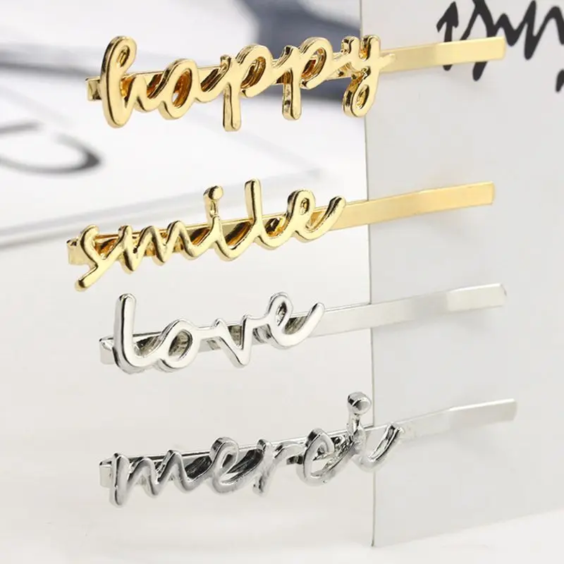 

Duoying Women Girls Metallic Polished Glitter Curved Bobby Pins Hair Clips Minimalist Handwriting Love Alphabet Letters Hairpin