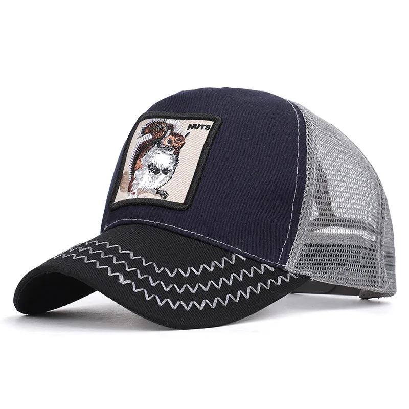 Модные Животные вышивка Бейсбол шапки Для мужчин Для женщин Snapback кепки, головной убор в хип-хоп стиле, летние Обувь с дышащей сеткой солнцезащитные кепки унисекс уличная кости - Цвет: 23-Navy-Nuts