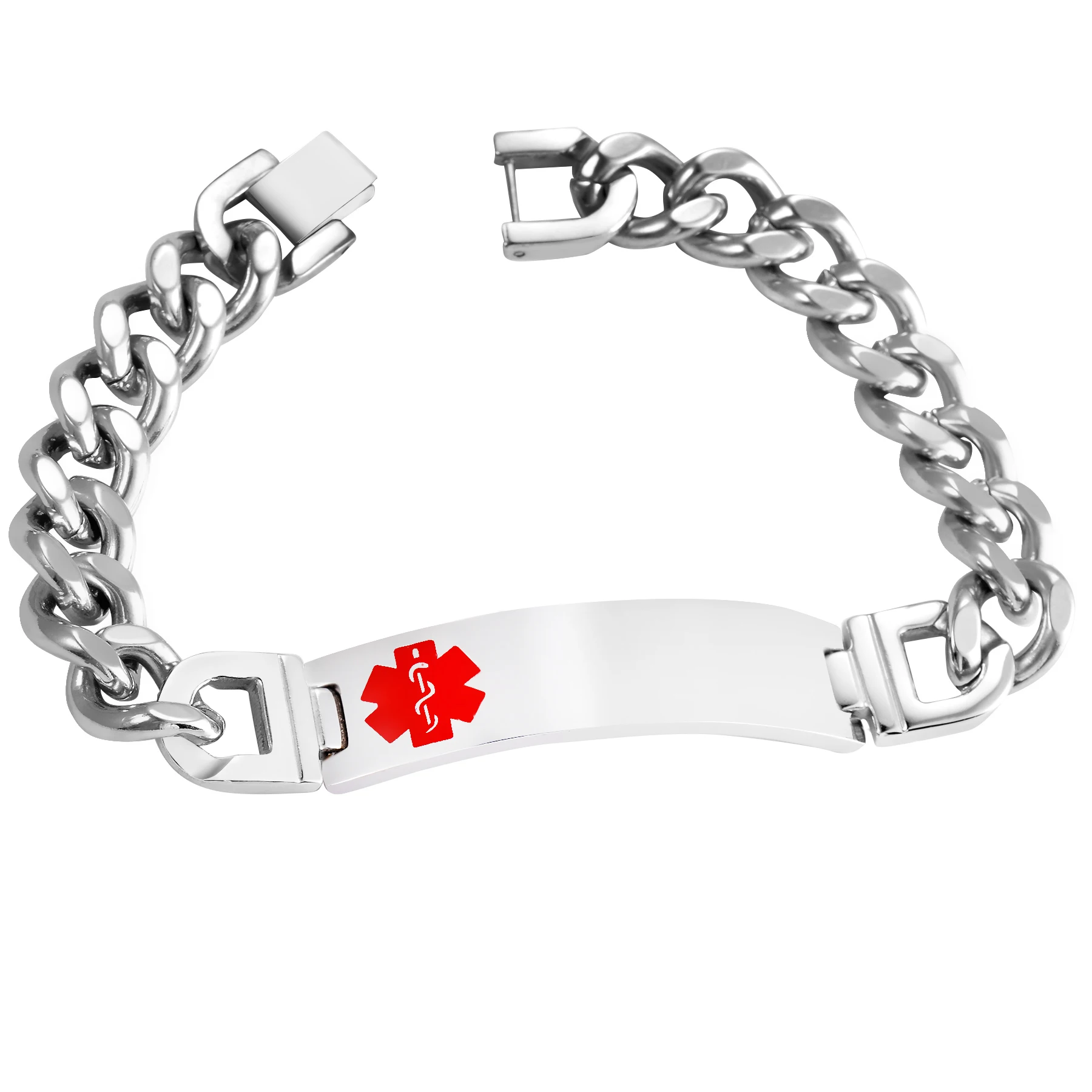 Medical Alert ID Stainless Steel Bracelet DIABETES EPILEPSY ALZHEIMER'S ALLERGY SOS  Jewelry Free Engraving 3