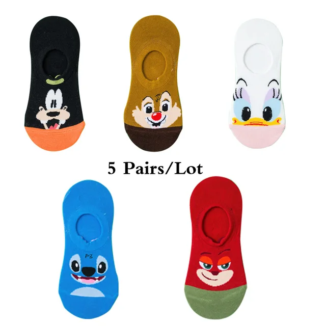 5 Pairs Casual Cute women Socks animal Cartoon Mickey Minnie Daisy socks Cotton invisible funny socks size 35-41 Dropshipping 5