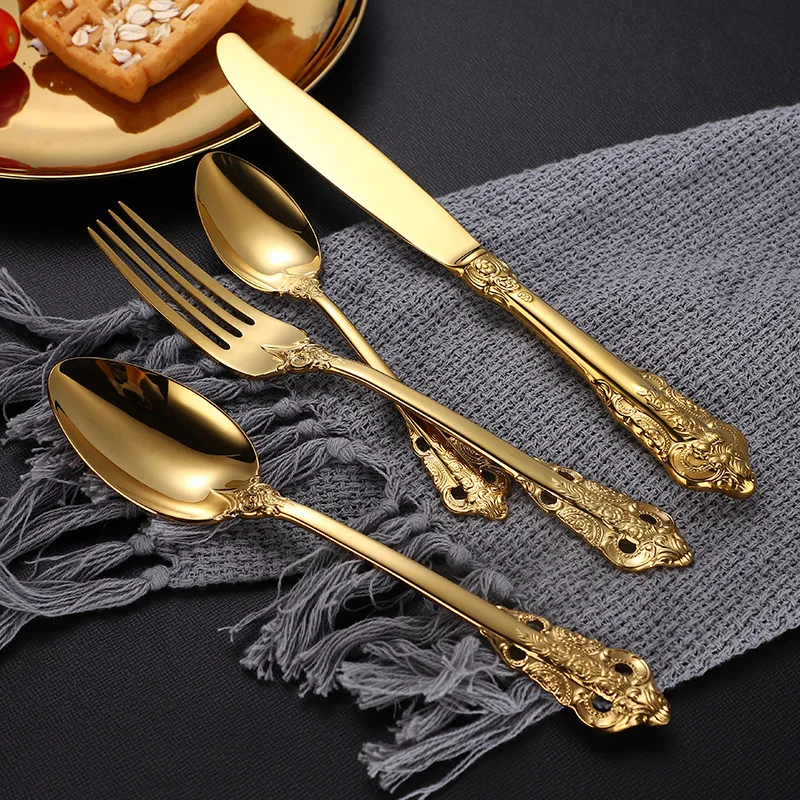 

Tablewellware Cutlery Set Stainless Steel Forks Knives Spoon Tableware Golden Cutlery Vintage Gold Dinner Set Royal Eco Friendly