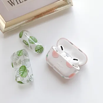 

For Airpods Pro Hard Clear PC Protector Cover Box Pink Peach Leaves Transparent For Apple Air Pods Pro Wireless Earphone Cases