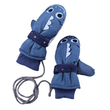 Теплые перчатки Висячие шеи плюс бархат Дети Открытый водонепроницаемый теплые варежки для мальчиков девочек От 4 до 8 лет