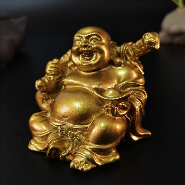 Statue de bouddha riant doré, Feng Shui chinois, argent porte-bonheur, Sculpture de bouddha Maitreya, Statues de décoration de jardin de maison 4