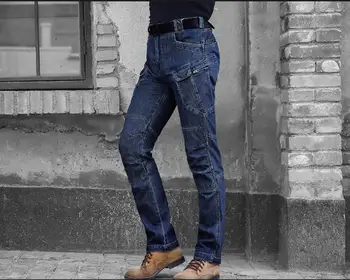 

Jeans men's tide brand spring and autumn tooling jeans loose outdoor wear-resistant elastic multi-pocket overalls pants