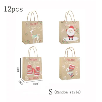

12Pcs Christmas Gift Paper Bags Portable Biscuits Gift Goodies Holders Tote Bags Containers For Party Home Bakery