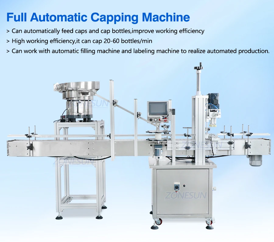 ZONEPACK Automatic Pump Spray Beverage Bottle Capping Machine with Vibratory Cap Feeder for Production Line