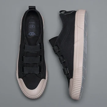 

High Quality Mens Canvas Shoes Patchwork Rubber Elastic Band Mens Casual Shoes Lightweight Round Toe Male Sneakers White Shoes