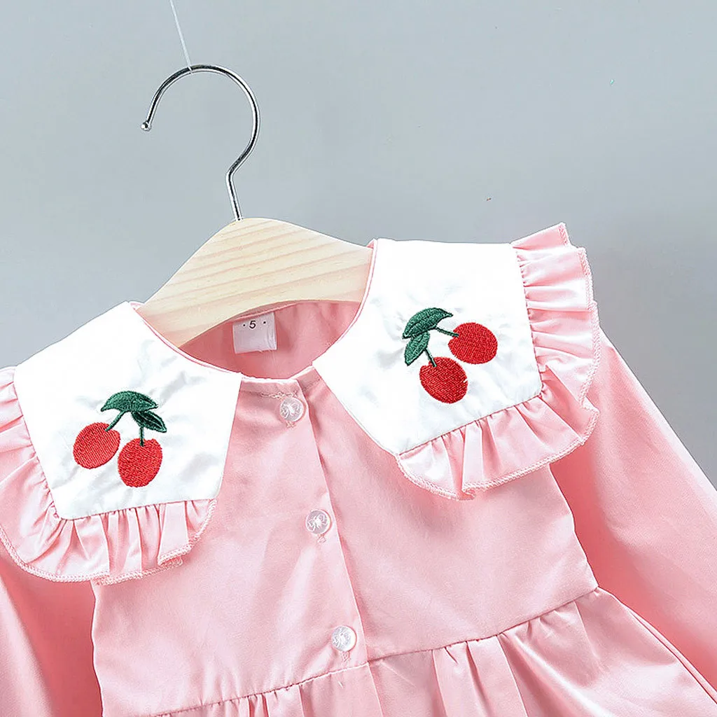 Модное платье принцессы с принтом вишни для маленьких девочек Kawaii плиссированное платье без рукавов халат для новорожденного