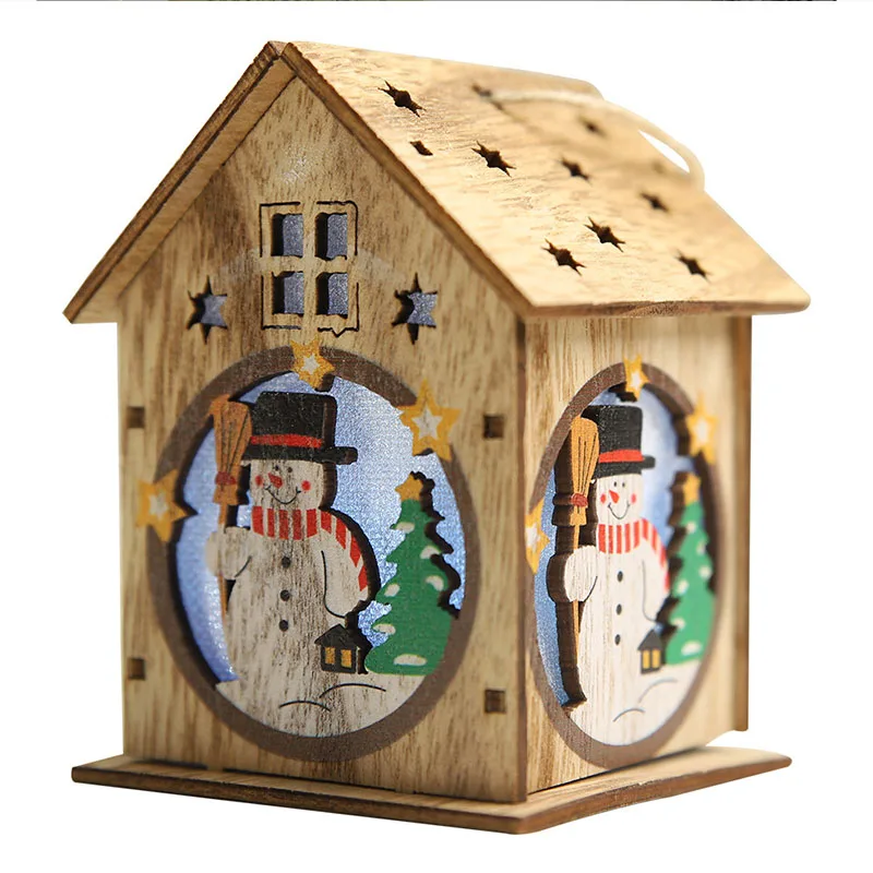 Single Floor Snowman Рождественские украшения, подвесное украшение, деревянная кабина, сделай сам, освещенный светодиодный дом, Санта Снеговик олень, домашняя настенная елка, подвесная подвеска, подарок - Цвет: Single Floor Snowman