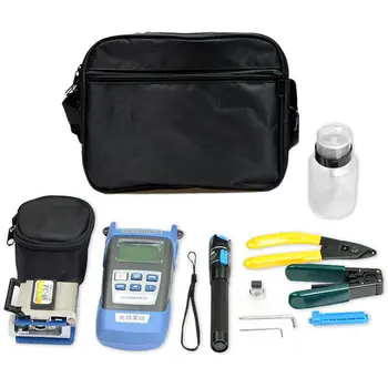 

FTTH Fiber Optic Tool Kit 12 in 1 with New Fiber Optical Power Meter and 1mW Visual Fault Locator and Cable Cutter Stripper Tool