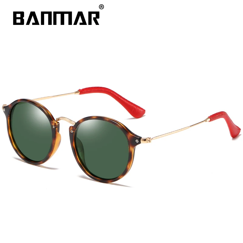BANMAR TR90 винтажные Круглые Солнцезащитные очки поляризованные мужские и женские зеркальные полиуретановые ножки солнцезащитные очки Oculos De Sol Gafas UV400 2447 - Цвет линз: LEOPARD GREEN