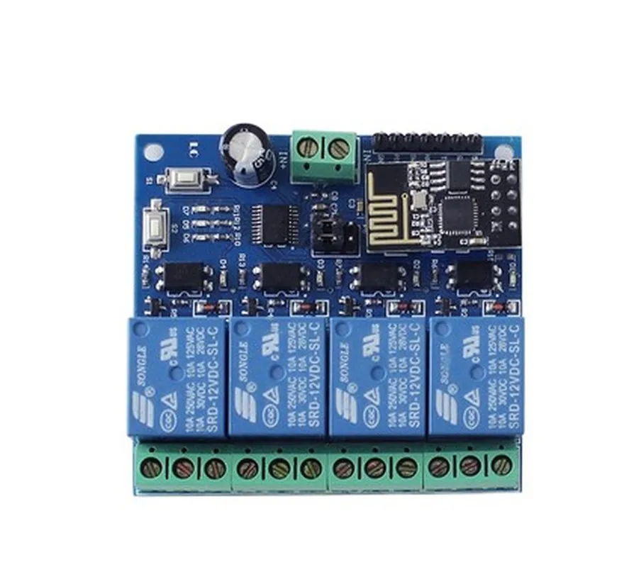 1 шт 5 v/12 V ESP8266 ESP-01 4 WiFi реле канала модуль для IOT домашний смарт-телефон приложение контроллер бортовой ESP01