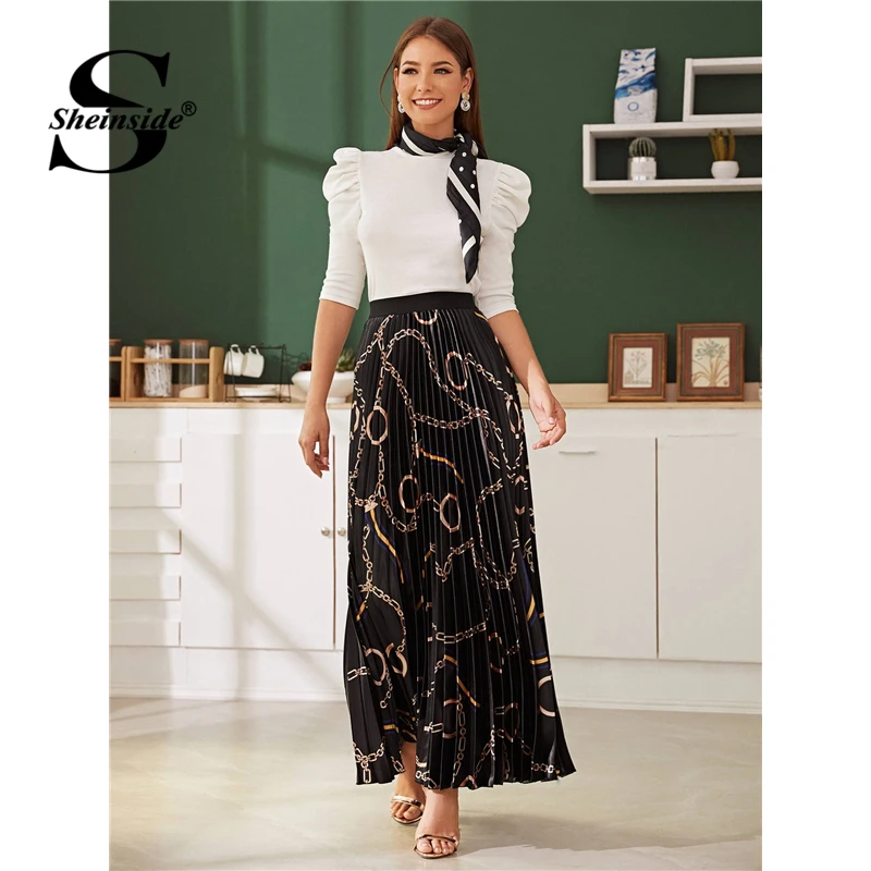 Goede Sheinside Wit Elegante Bladerdeeg Mouw Rib Knit T shirt Vrouwen 2020 Lente Stand Kraag 3 4 Mouw Tee Dames Minimalistische Trim top