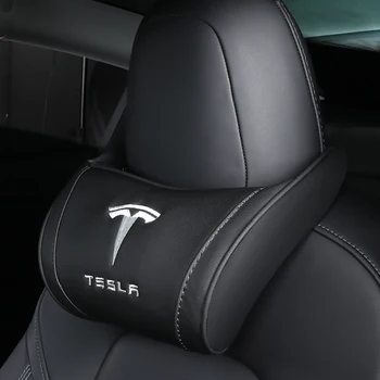 

Car Headrest Leather Seat Head Pillow Seat Care Neck Support Modification For Tesla Model 3 Model S ModelX Universal Accessories