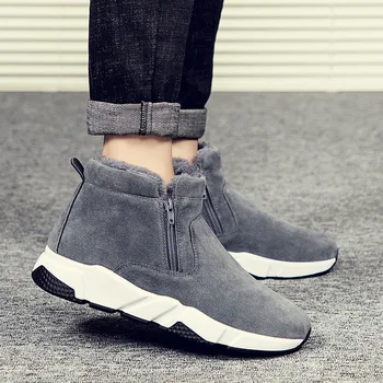 

Winter Cow Suede Men Snow Fashion Sneakers Man Leather Snow Boots Shoes High Cut Two Zipper Male Fur Plush Warm Shoes Booties89