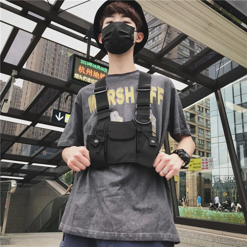 Модная нейлоновая нагрудная сумка черная хип-хоп жилет уличная функциональная тактическая нагрудная сумка