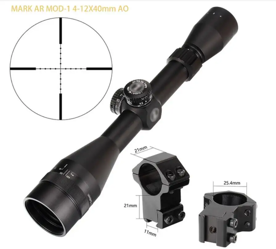 with Dovetail Rings L MARK AR MOD-1 4-12X40 AO Mil-Dot прицелы для охоты 1 дюймов трубные турели сброс тактический прицел - Цвет: with Dovetail Rings