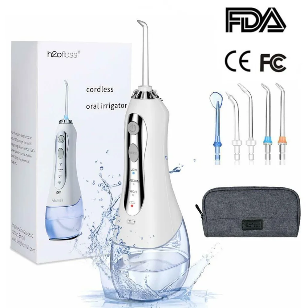 Irrigador Oral portátil de 300ml, resistente al agua, chorro de agua recargable por USB, limpiador Dental, 5 puntas de chorro y bolsa