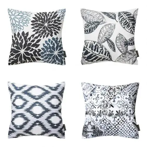 Black 4pcs 4 шт. цветок лист Подушка Чехол для дивана, кровати и машины кафе декорация Ницца - Цвет: Black 4pcs
