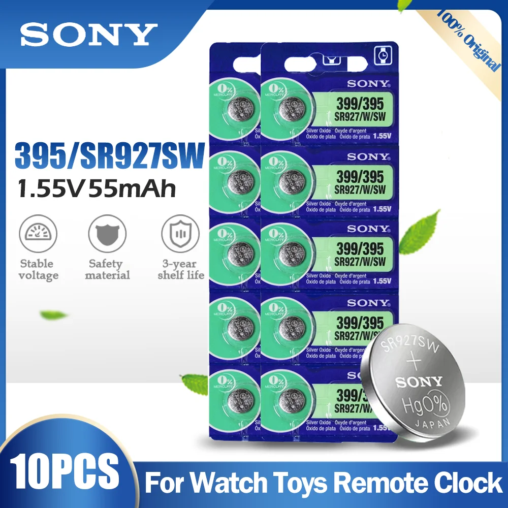Sony-Batería de óxido de plata para relojes de juguete pila de botón remoto Original Sony 395 399 AG7 SR927SW SR927W SR927 LR927 LR927W 1,55 V, 10 Uds.