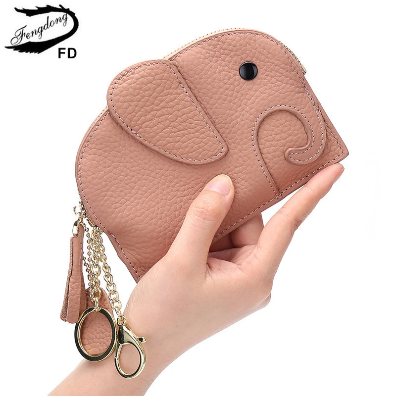 Fengdong monedero de cuero genuino para niñas, monedero pequeño para mujer, billetera para llaves, monedero de cuero para niños, mini billetera elefante|Monederos y -