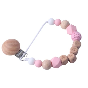 

Baby Child Pacifier Bead Chain Glue Baby Care Natural Wood + Silicone Universal Holder Belt Pacifier Nipple Clip Chain