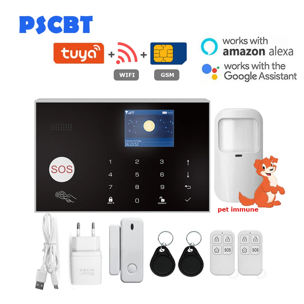 Беспроводная домашняя охранная Wi-Fi GSM система охранной сигнализации приложение Tuya дистанционное управление Alexa Google Home Голосовое управление PIR датчик окна - Цвет: Set 1