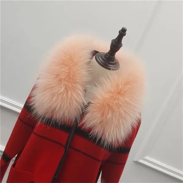 Pink Новое модное зимнее пальто Женская Толстая теплая шаль воротник из меха енота шарф воротник теплый воротник из натурального меха шарф - Цвет: Pink
