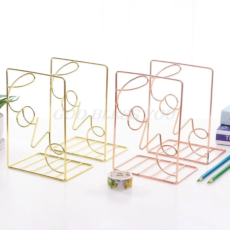

2Pcs/Pair Creative Love Shaped Metal Bookends Desk Storage Holder Shelf Book Organizer Stand