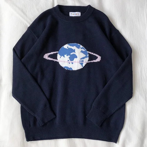 Neploe Planet/Новинка года; женский осенний свитер с вышивкой; Модный вязаный пуловер с длинными рукавами и круглым вырезом; теплые свитера для девочек; 55052 - Цвет: navy