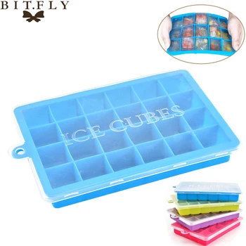 

24 Grid Food Grade Silicone Ice Tray Home with Lid DIY Ice Cube Mold Square Shape Ice Cream Maker Kitchen Bar Accessories