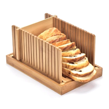 

Foldable Bamboo Wood Bread Slicer Cutter Toast Loaf Cutting Guide Slicing Maker for Homemade Cakes Bagels